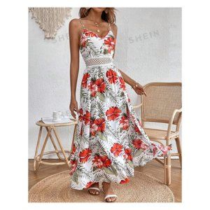 Maxi Sundress with Embroidered High Waist Detail & Side Slit XL NIB